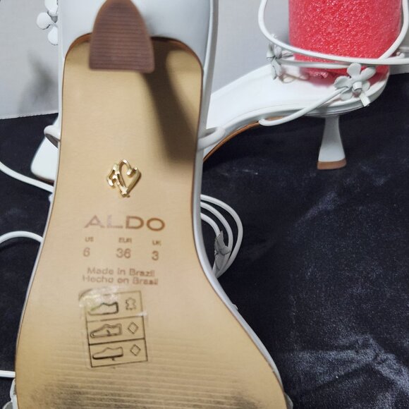 Aldo Fiorela White Leather Open Toe Straps Kitten Heels Size 6 - Picture 5 of 6